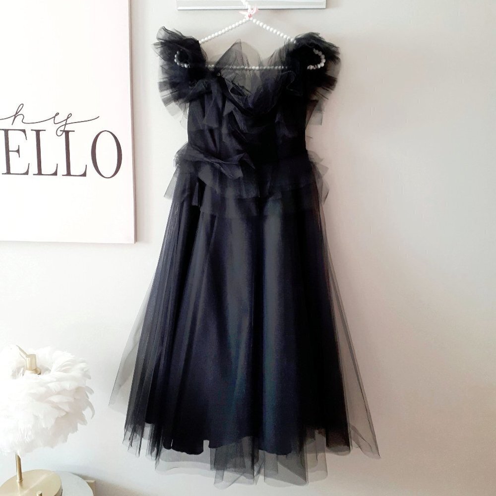 NWOT Imperial Maska Mode black tulle organza tiered ruffle long holiday dress, M - Picture 10 of 15
